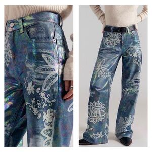Free People We The Free Tinsley Printed High-Rise Illusions Jeans 26 NWT $198